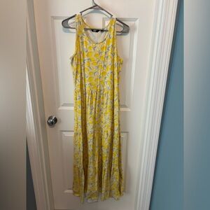 🍋 Lands’ End Lemon Gingham Print Yellow Sleeveless Tiered Maxi Dress Size L